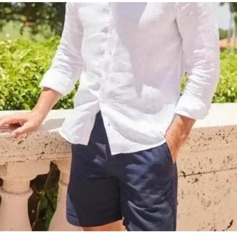 Collars &‎ Co Mens Size XL Shorts Navy Blue Linen Cotton Drawstring Elastic New
